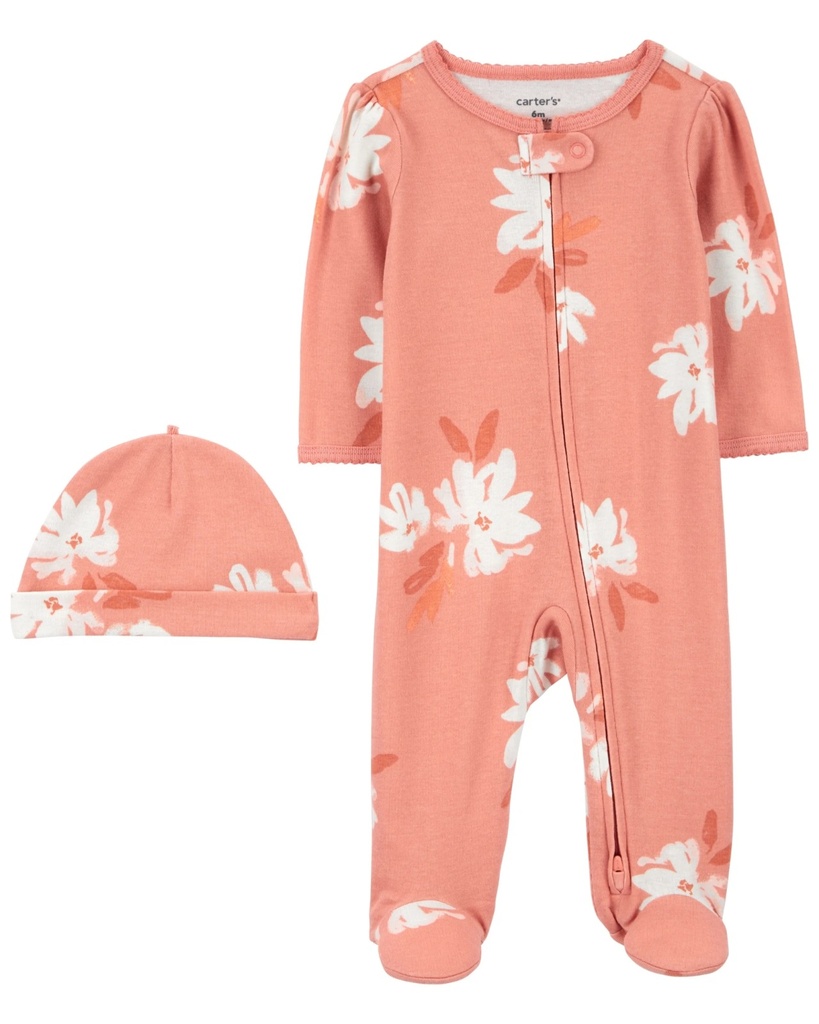 Pijama C/Pie Y Gorro Floral Algodón Carters