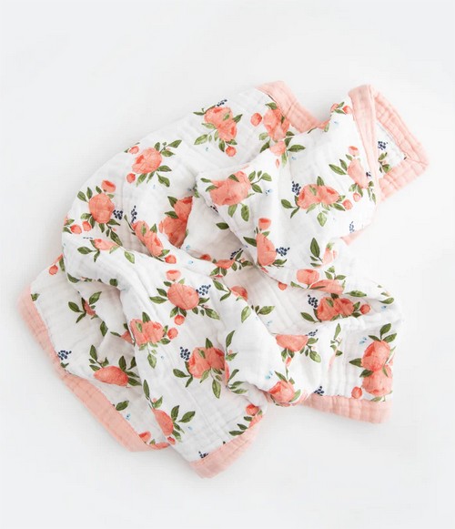 Cotton Muslin Baby Blanket - Watercolor Roses Little Unicorn
