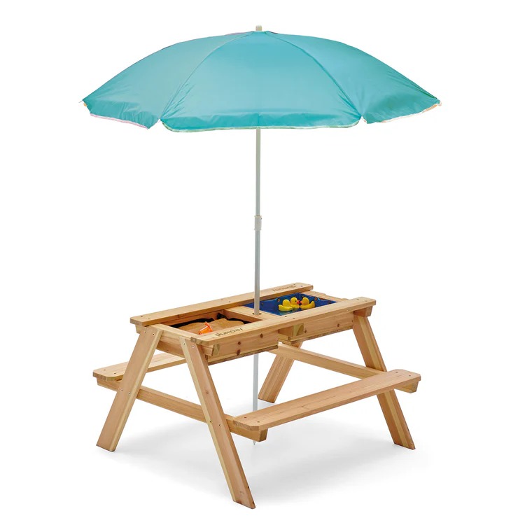 Surfside Wooden Sand & Water Picnic Table w/parasol - Plum